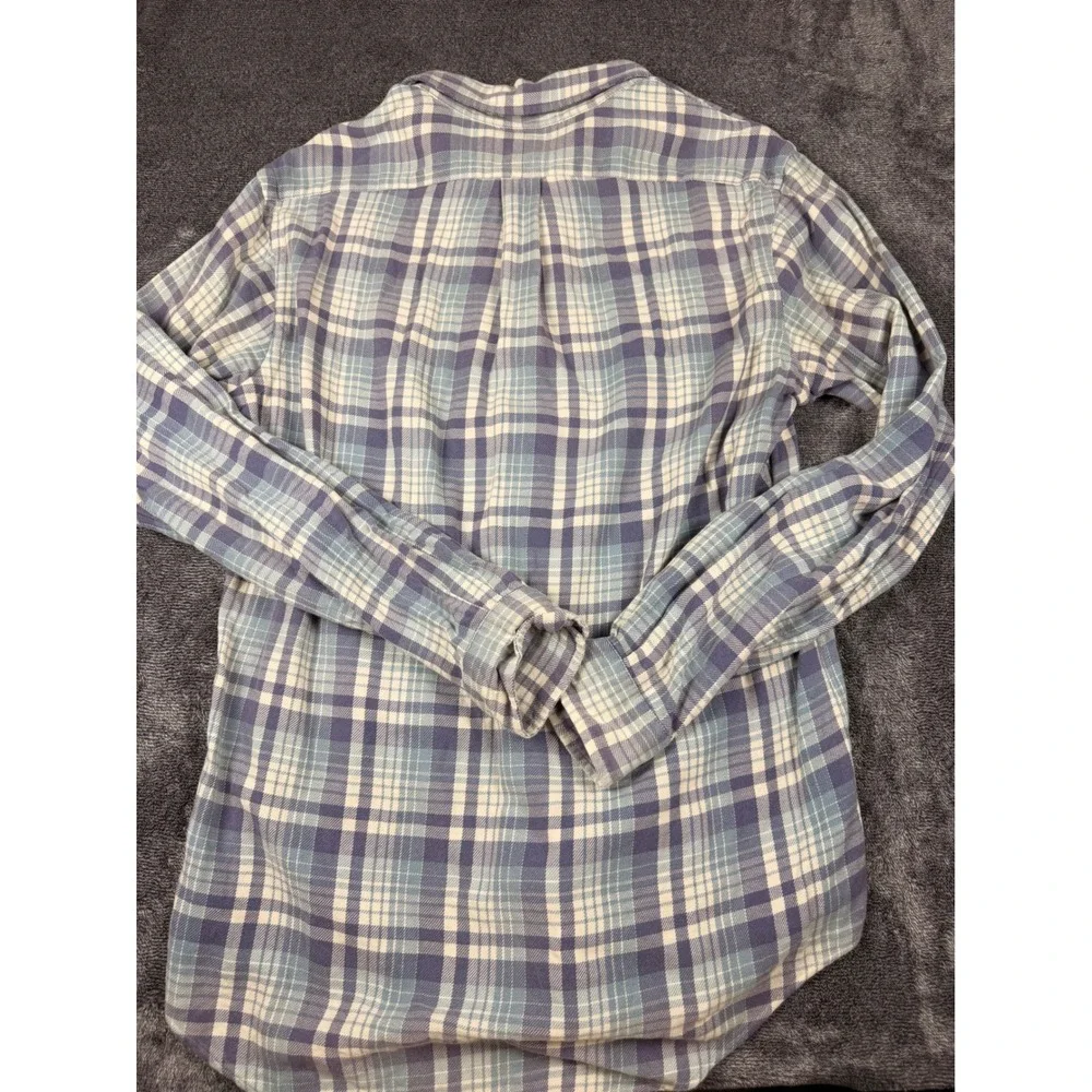 Polo Ralph Lauren Mens Classic Fit Blue White Plaid Cotton Button Down Flannel M
